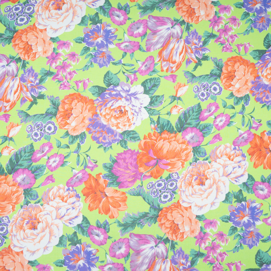 Multi Floral Printed Bright Green Pure Silk Chiffon