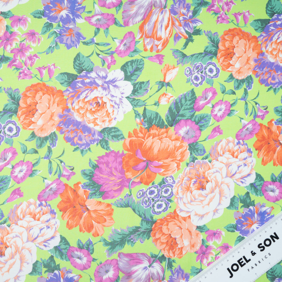 Multi Floral Printed Bright Green Pure Silk Chiffon
