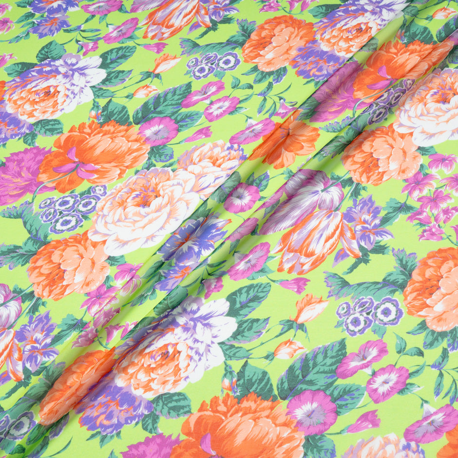 Multi Floral Printed Bright Green Pure Silk Chiffon