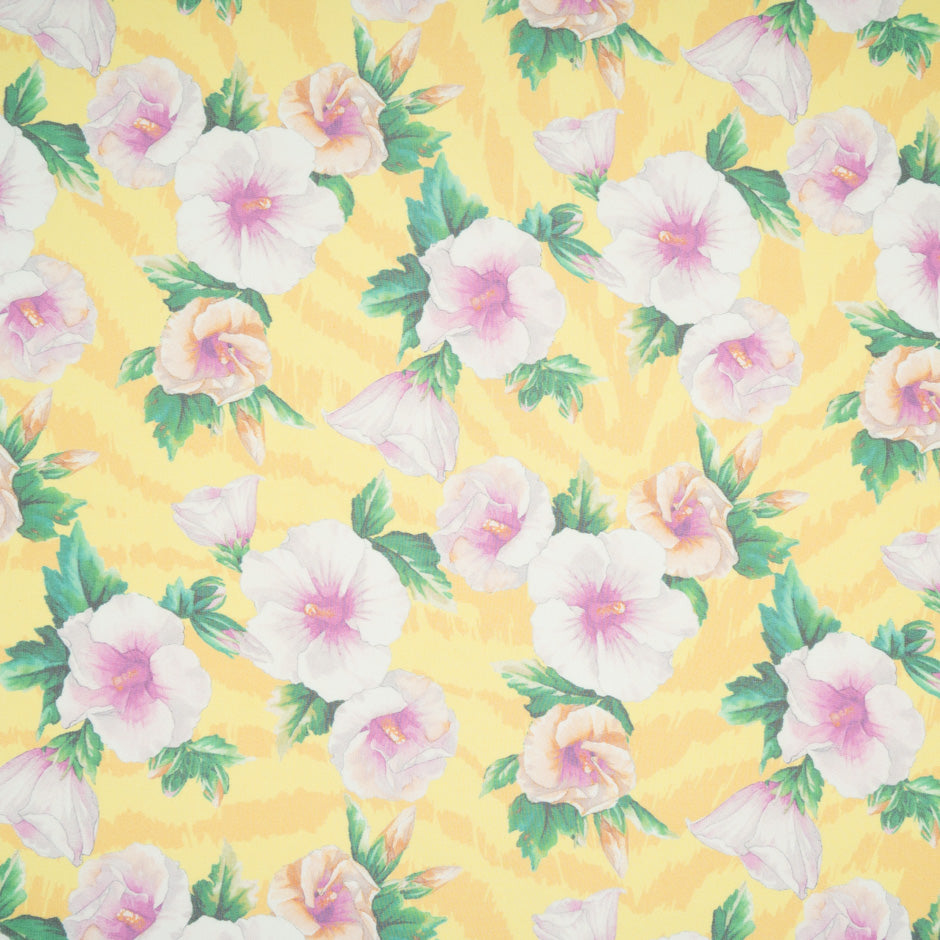 Pink Floral Printed Yellow Pure Silk Chiffon