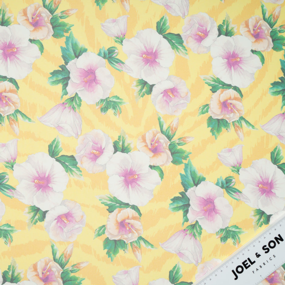 Pink Floral Printed Yellow Pure Silk Chiffon