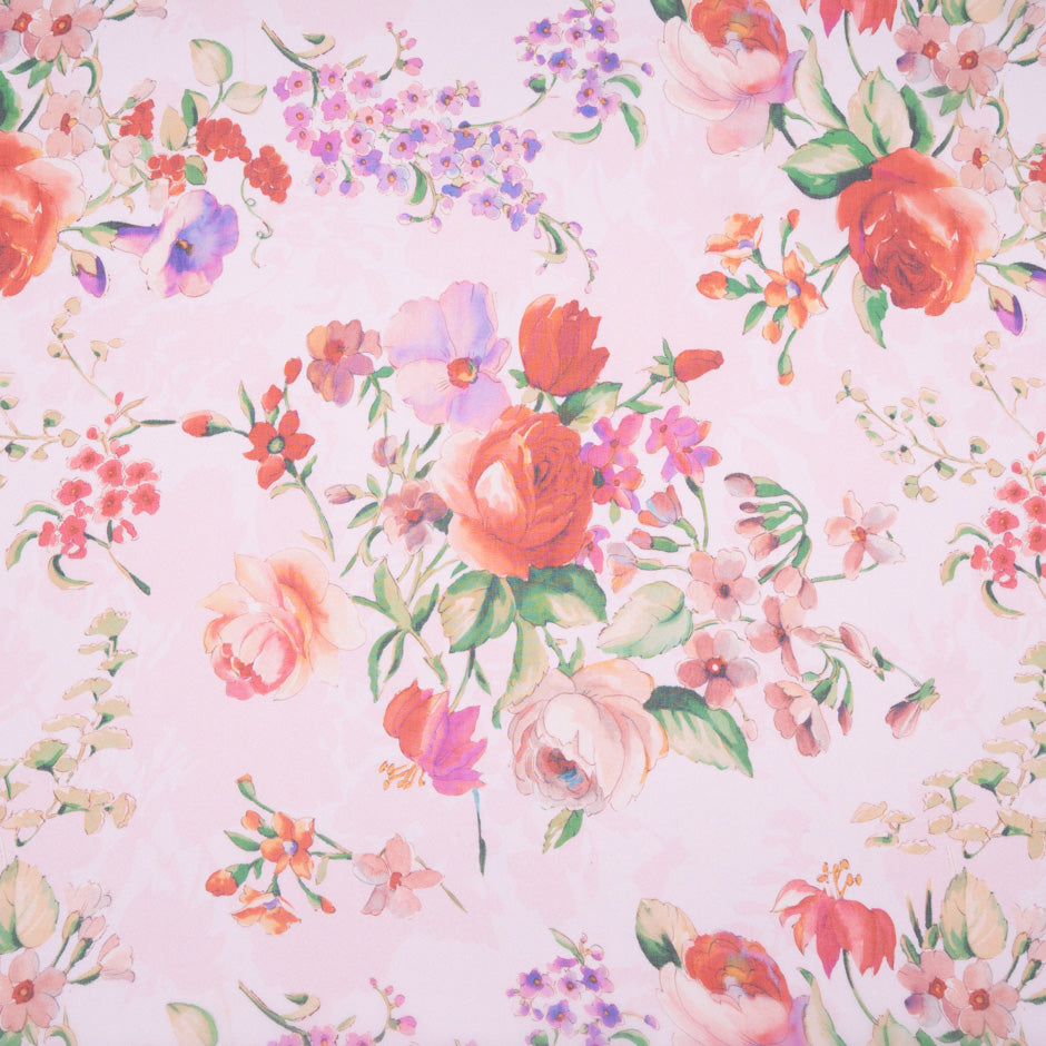 Multi Floral Printed Soft Pink Pure Silk Chiffon