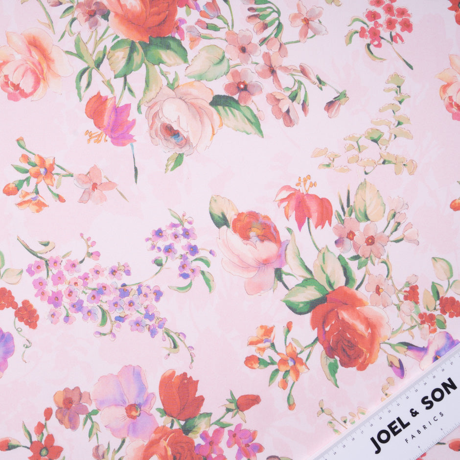 Multi Floral Printed Soft Pink Pure Silk Chiffon