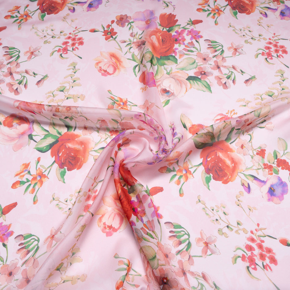 Multi Floral Printed Soft Pink Pure Silk Chiffon