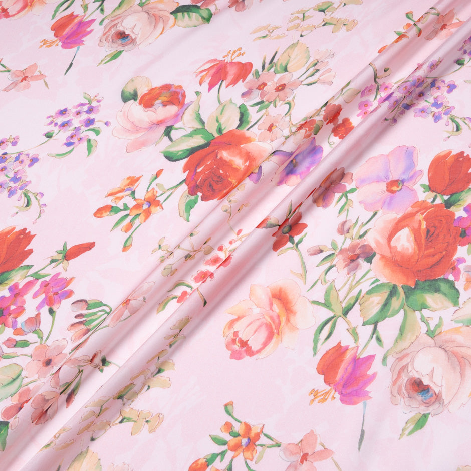 Multi Floral Printed Soft Pink Pure Silk Chiffon