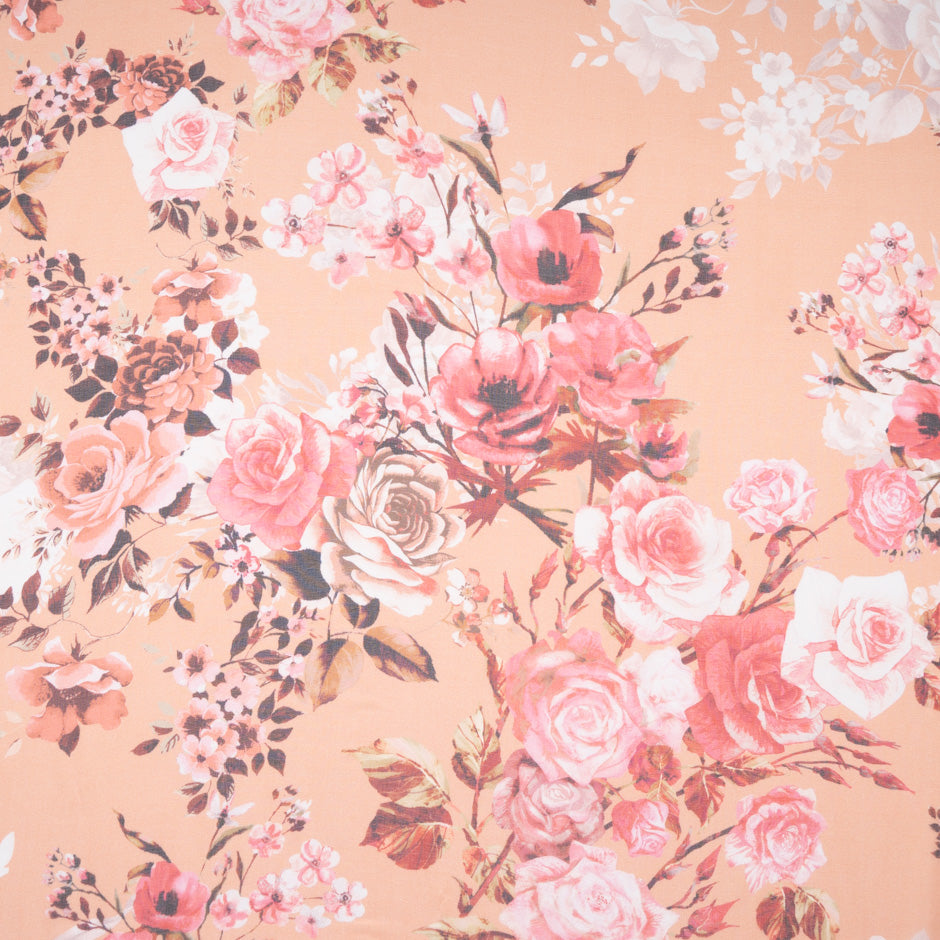 Coral Floral Printed Peach Pure Silk Chiffon