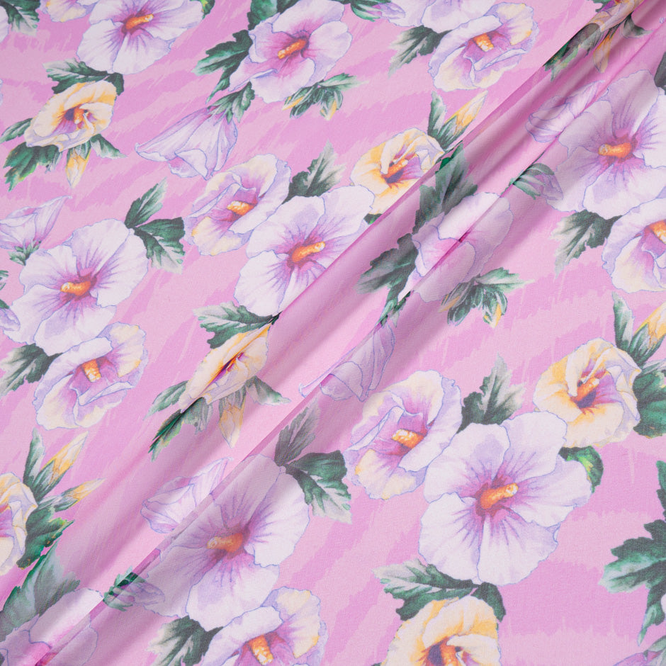 Pink Floral Printed Pink Pure Silk Chiffon