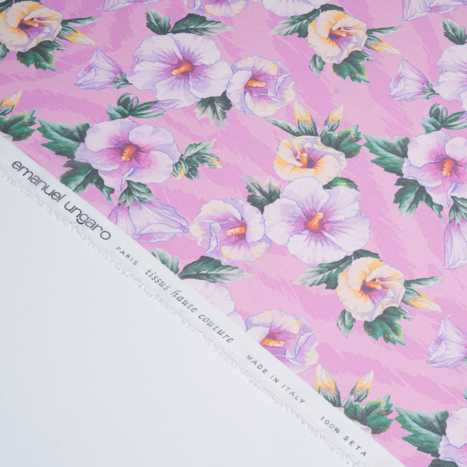 Pink Floral Printed Pink Pure Silk Chiffon
