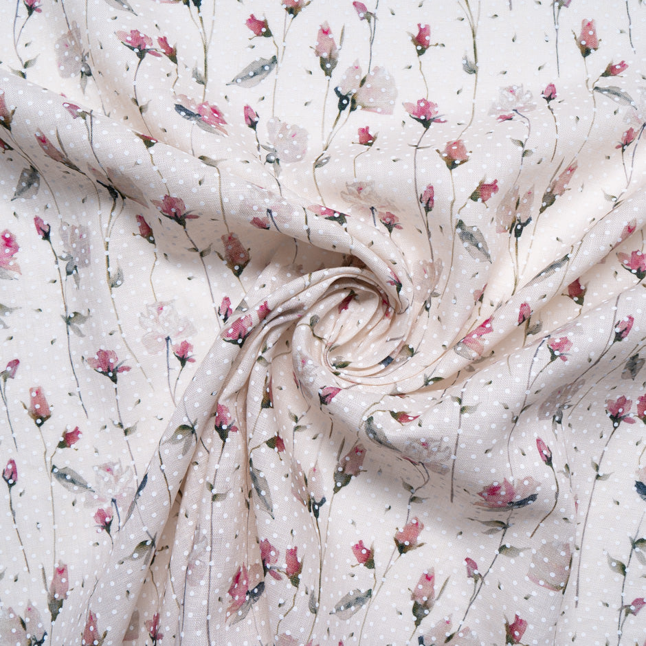 Pale Peach Floral Vision Printed Linen