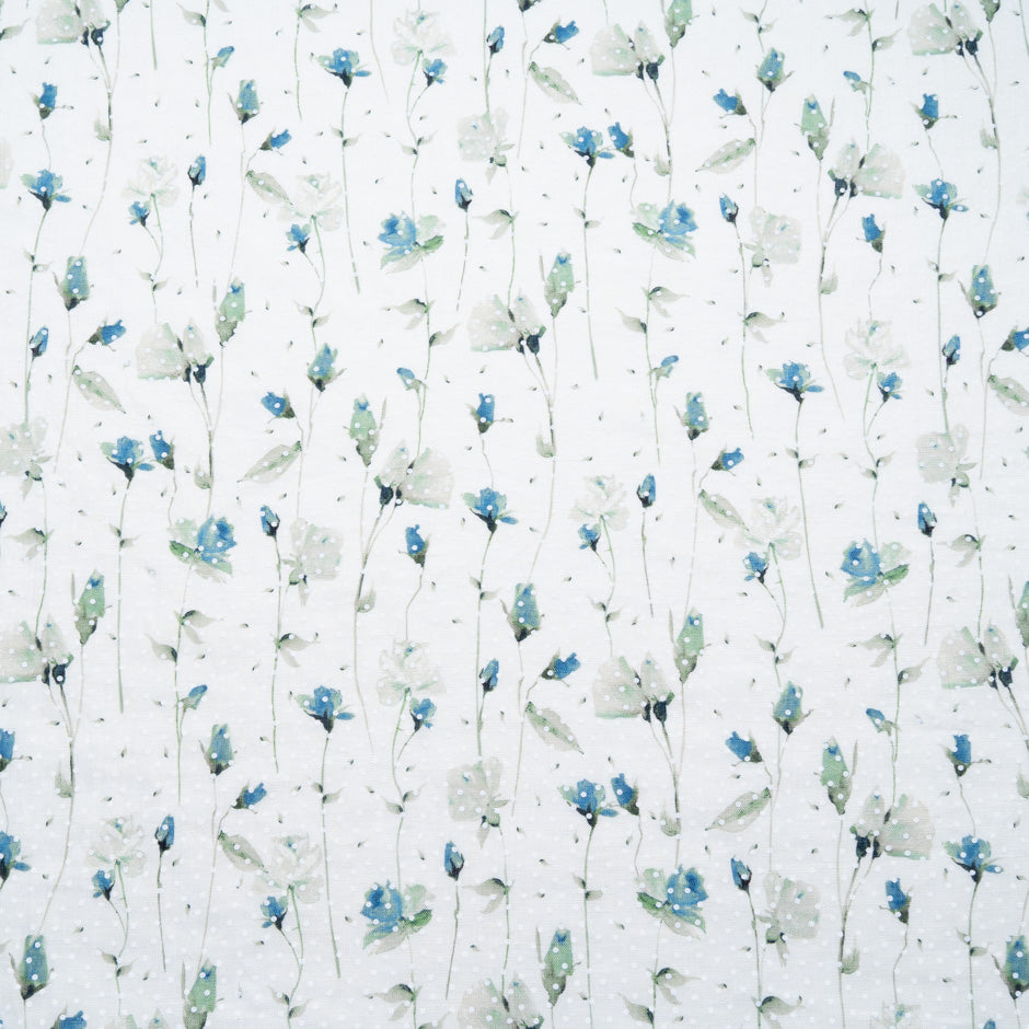 Blue Floral Vision Printed White Linen