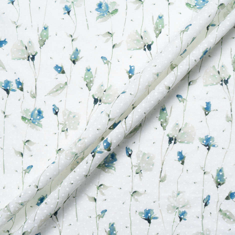 Blue Floral Vision Printed White Linen