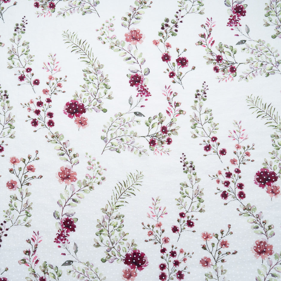 Cherry Red Floral Vision Printed Ivory Linen