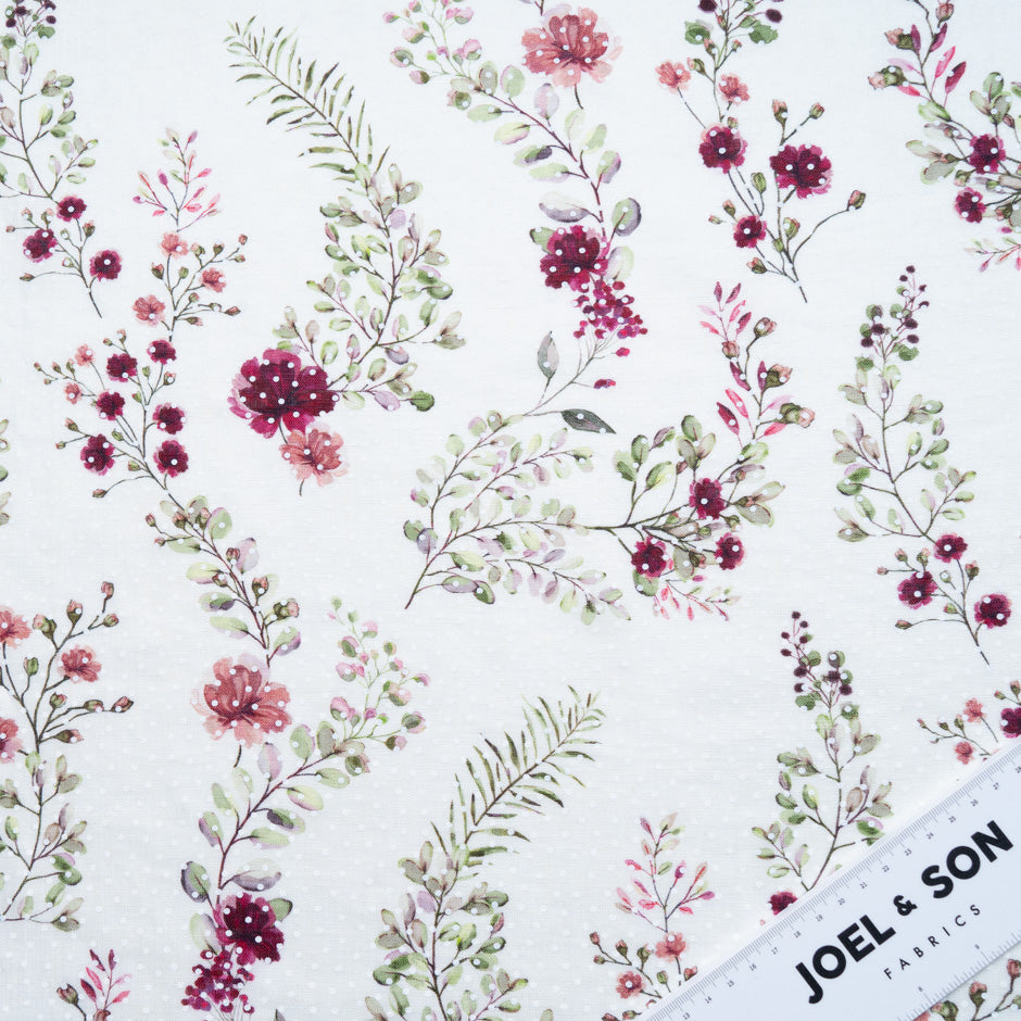 Cherry Red Floral Vision Printed Ivory Linen