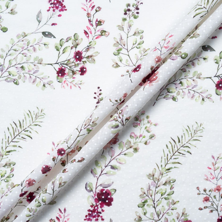 Cherry Red Floral Vision Printed Ivory Linen