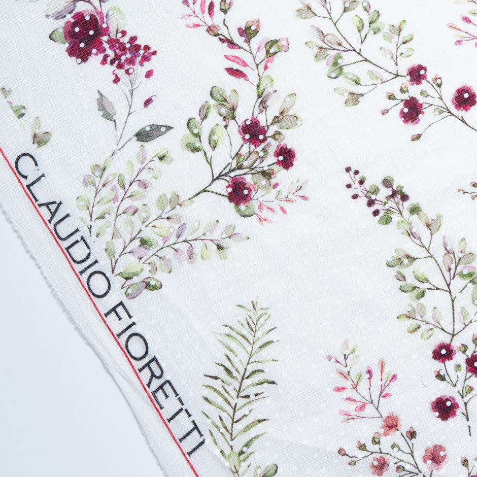 Cherry Red Floral Vision Printed Ivory Linen