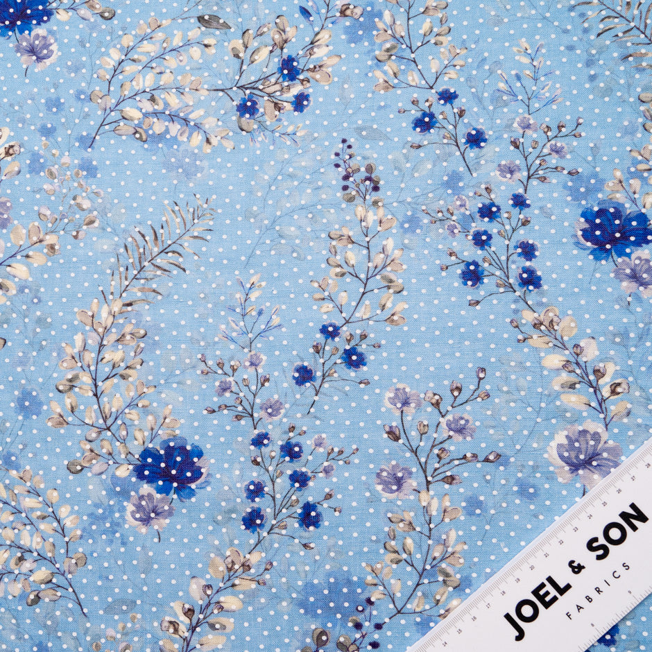 Blue Floral Vision Printed Blue Linen