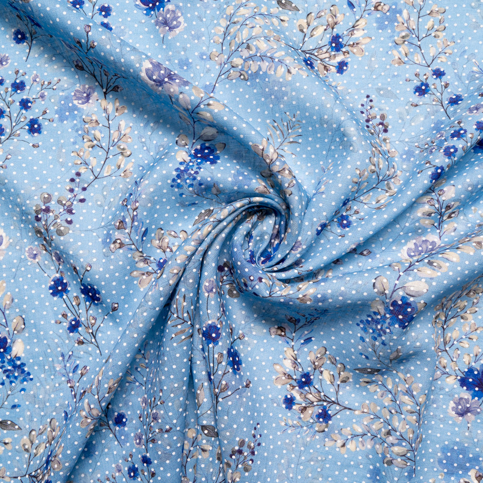 Blue Floral Vision Printed Blue Linen