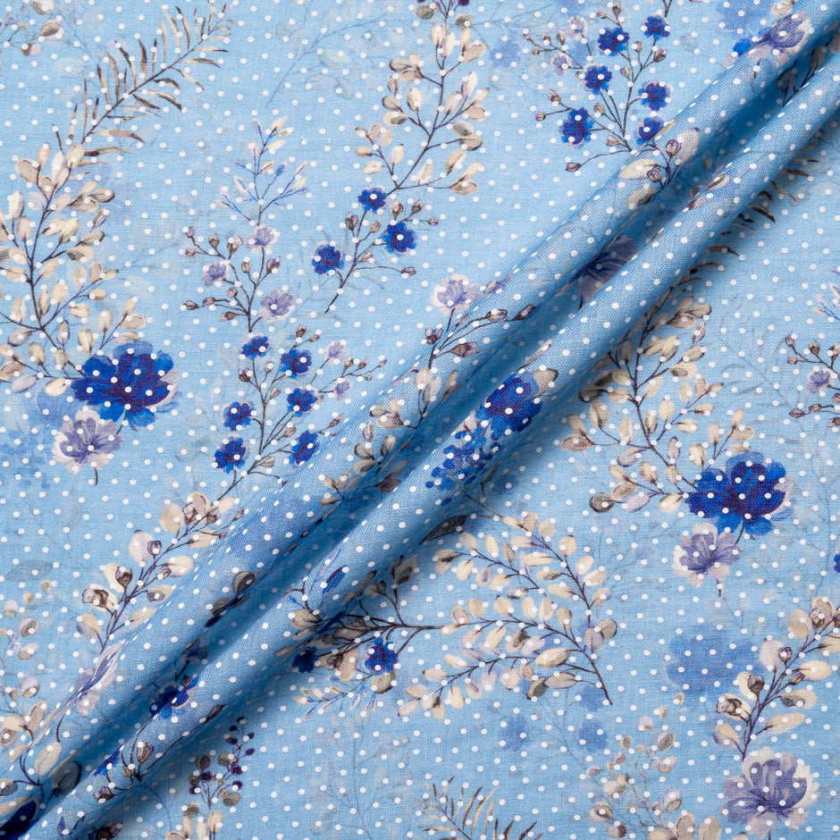 Blue Floral Vision Printed Blue Linen