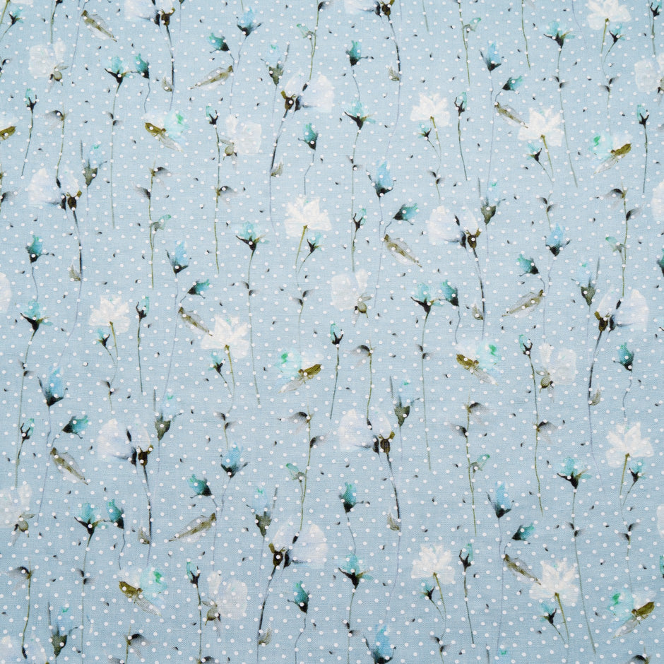 Floral Vision Printed Blue Linen
