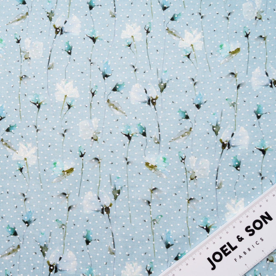 Floral Vision Printed Blue Linen