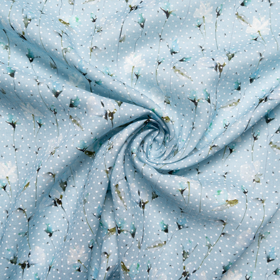 Floral Vision Printed Blue Linen