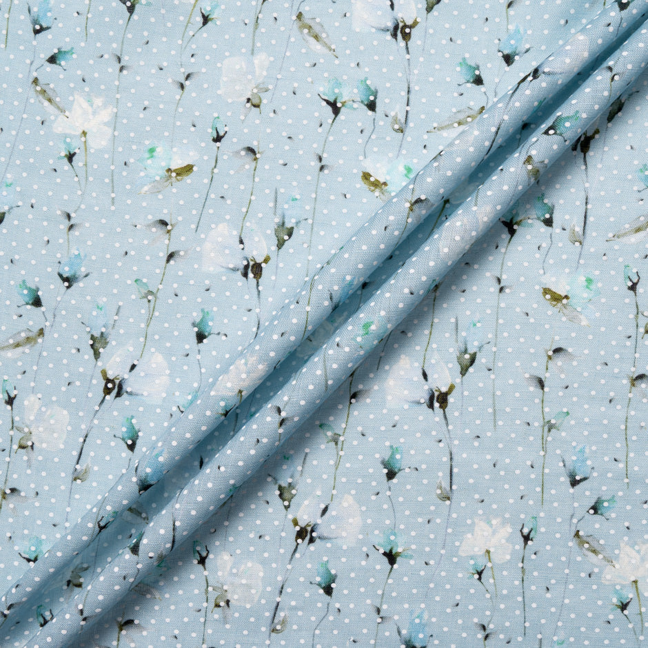 Floral Vision Printed Blue Linen