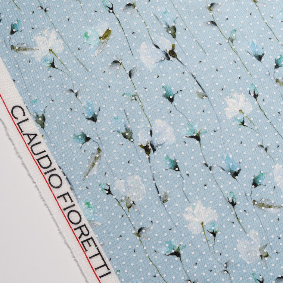 Floral Vision Printed Blue Linen