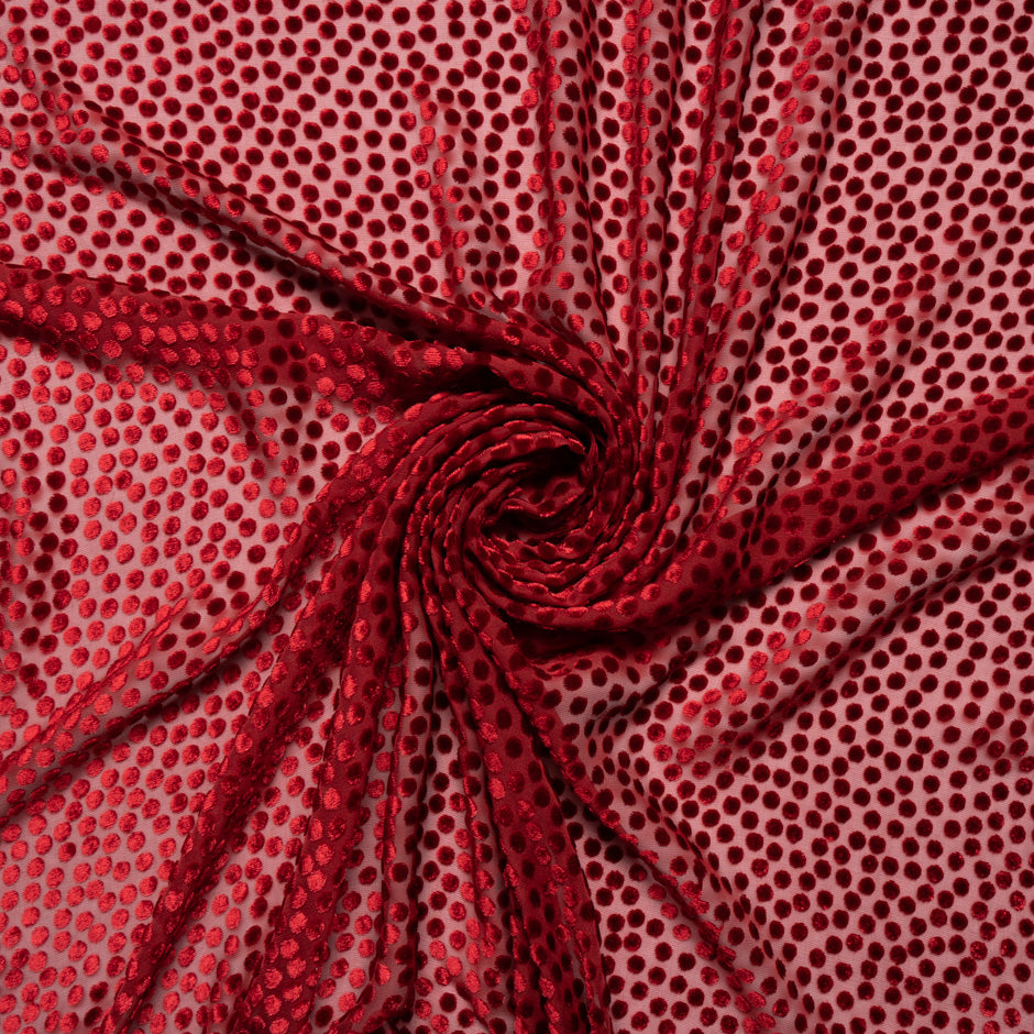 Deep Berry Red Spotted Devoré Velvet