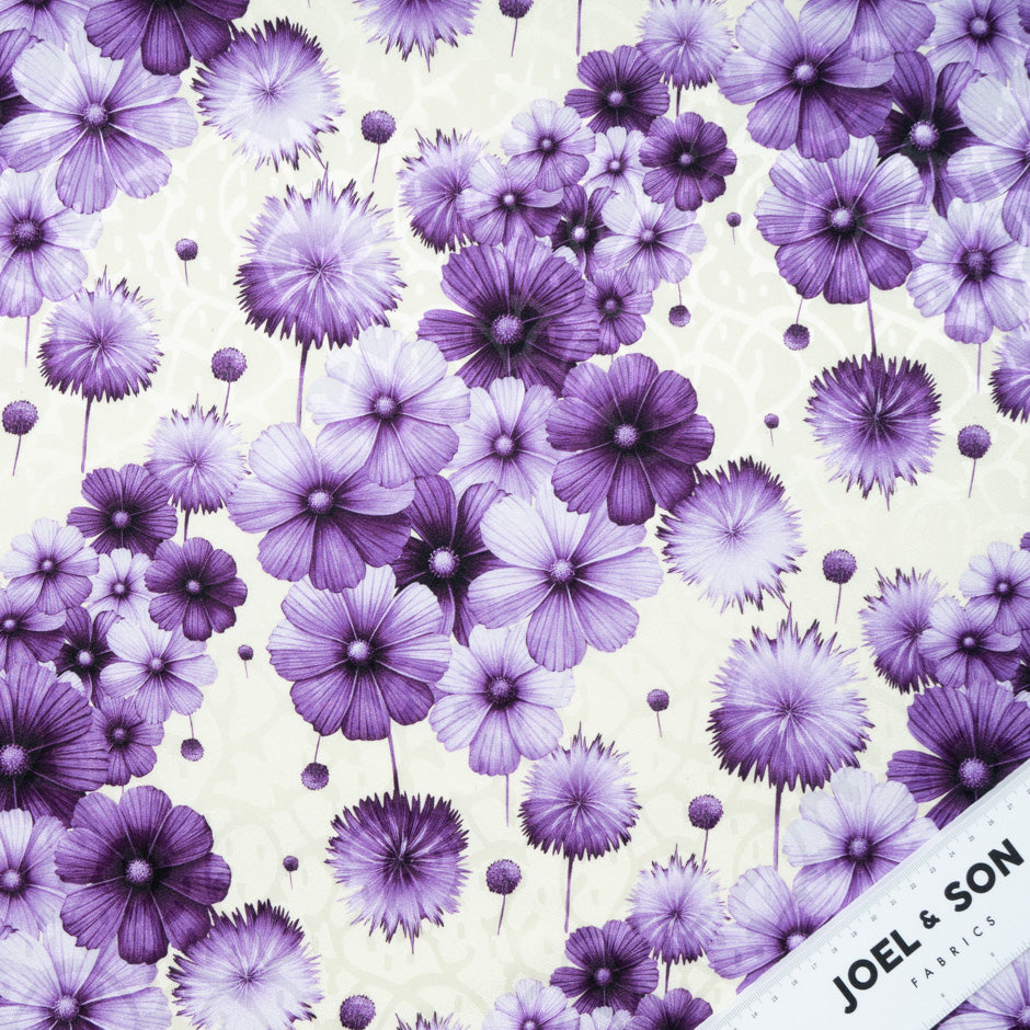 Purple Floral Printed Vanilla Silk Jacquard