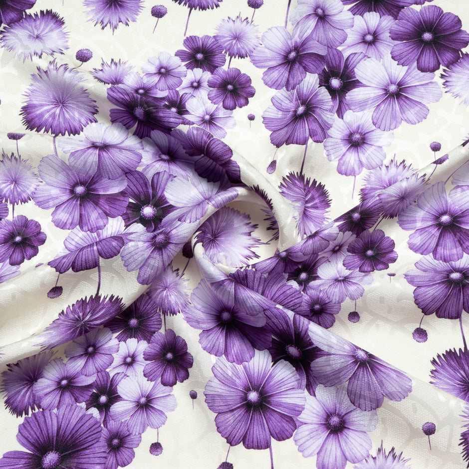 Purple Floral Printed Vanilla Silk Jacquard