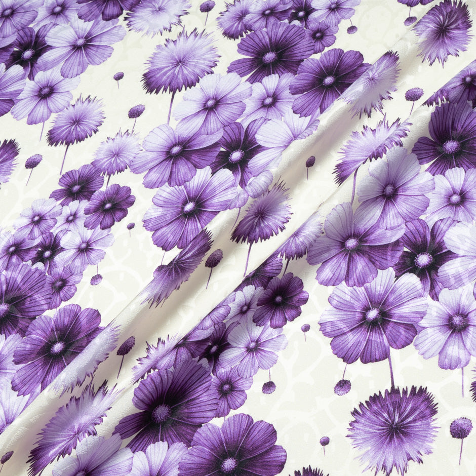 Purple Floral Printed Vanilla Silk Jacquard