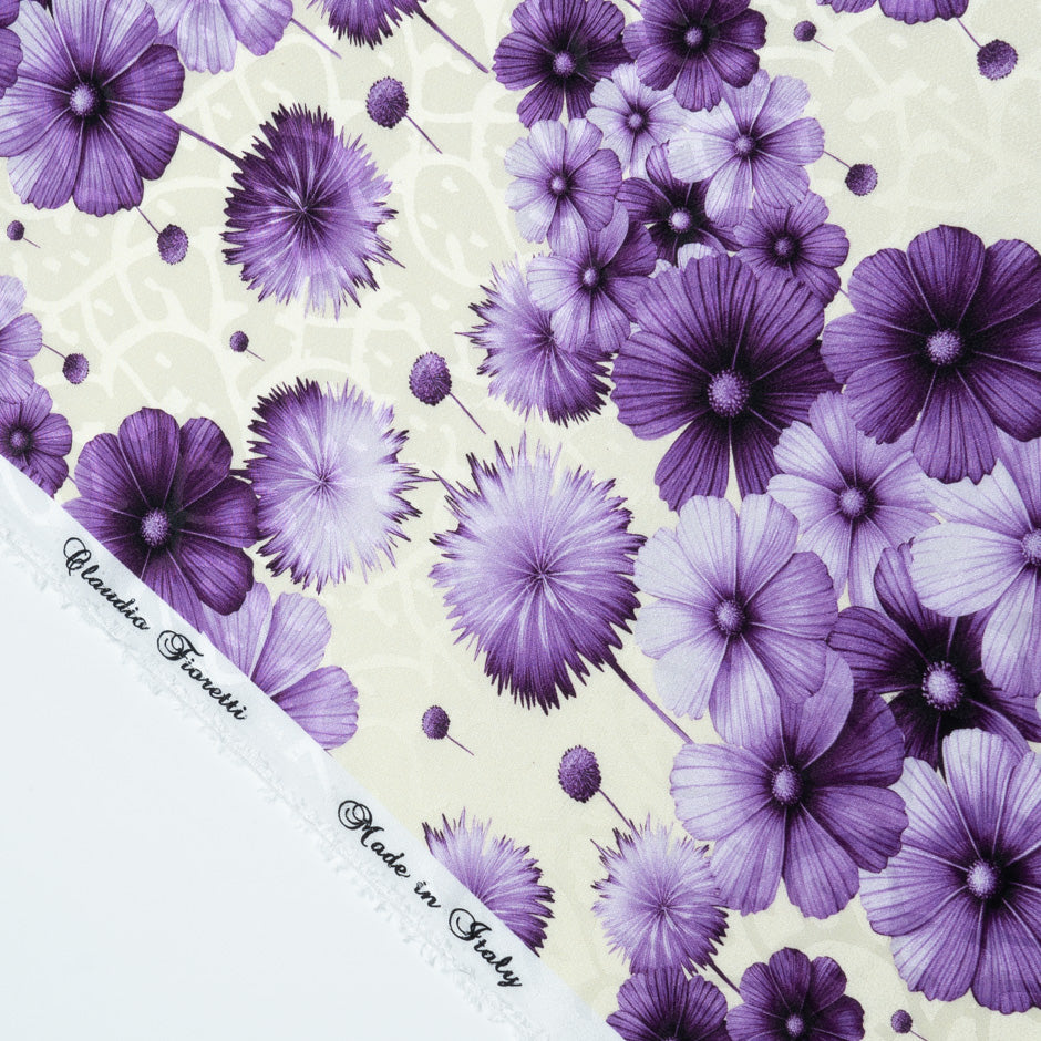 Purple Floral Printed Vanilla Silk Jacquard