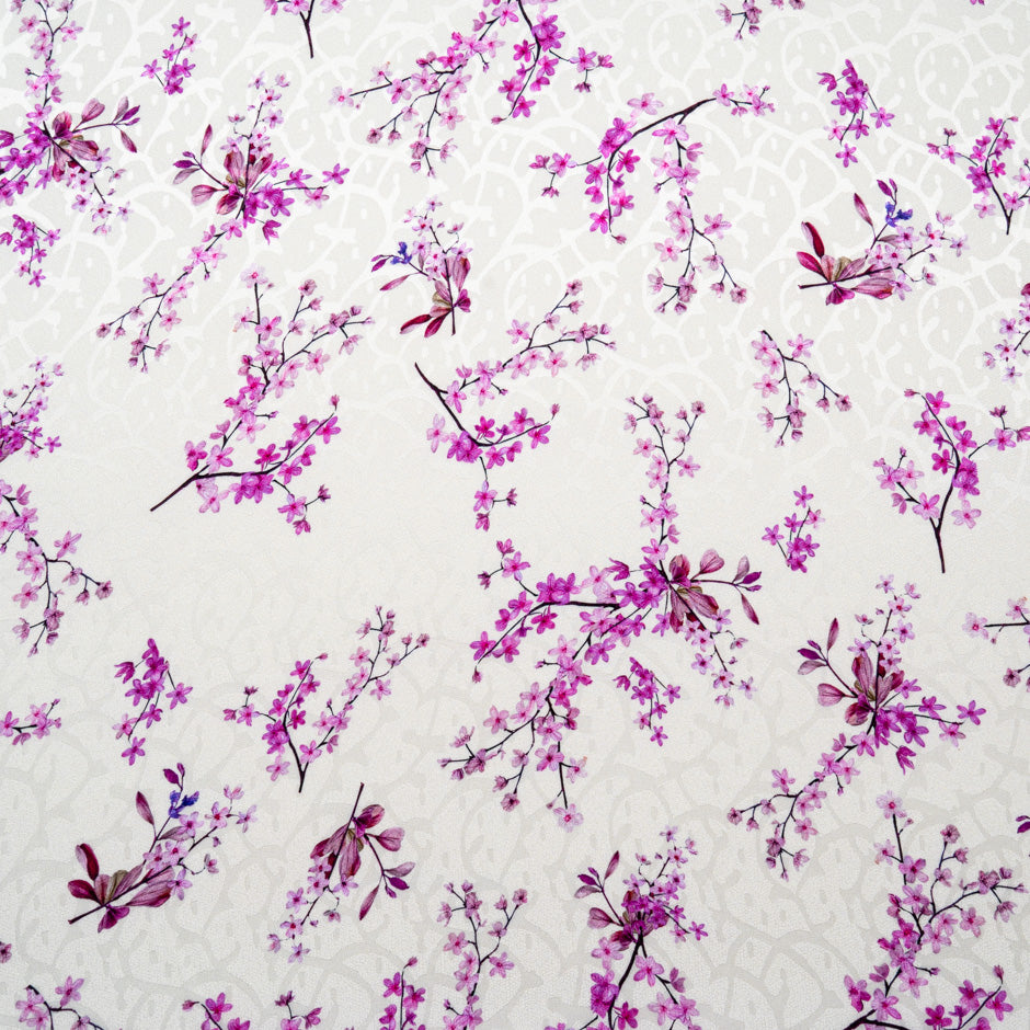 Magenta Floral Printed Ivory Silk Jacquard