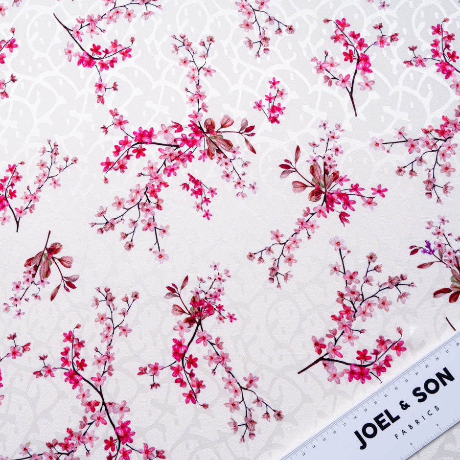 Pink Floral Printed Ivory Silk Jacquard (A 2.60m Piece)