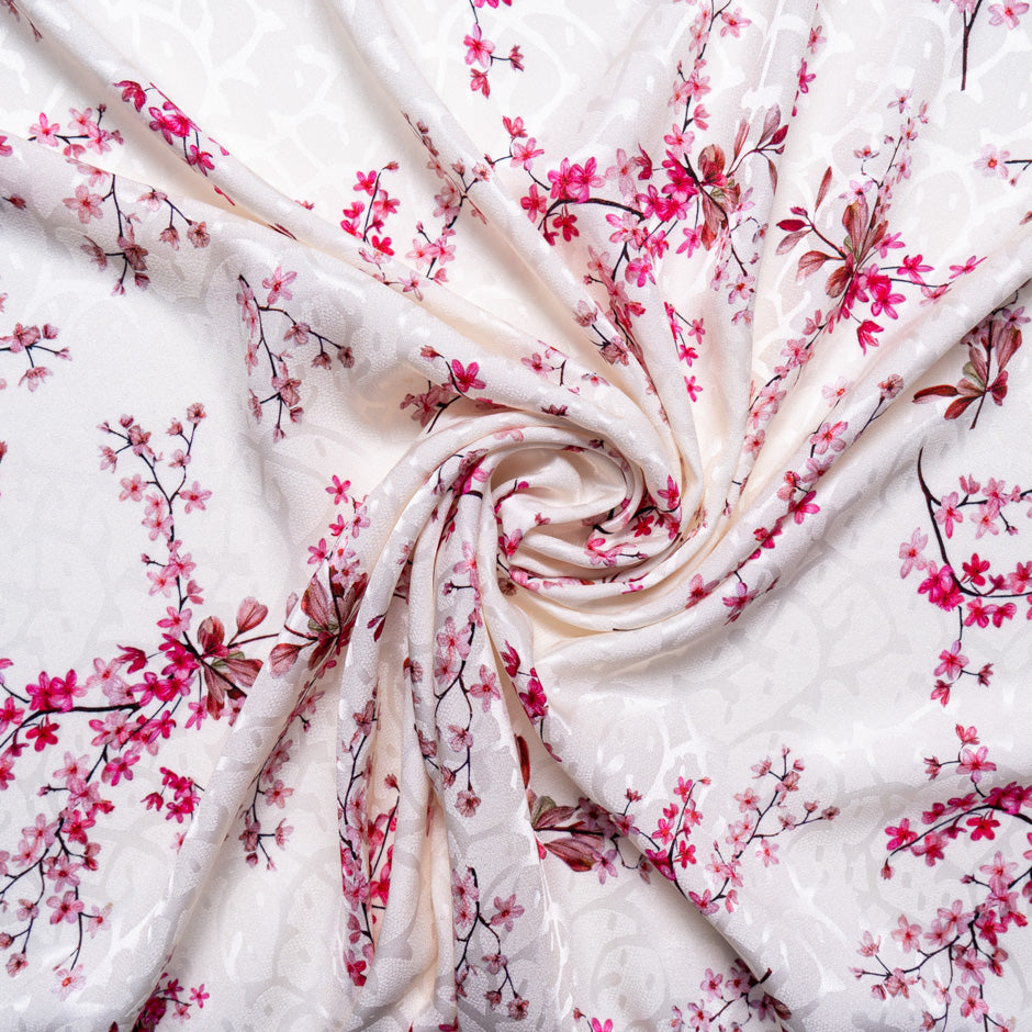 Pink Floral Printed Ivory Silk Jacquard (A 2.60m Piece)