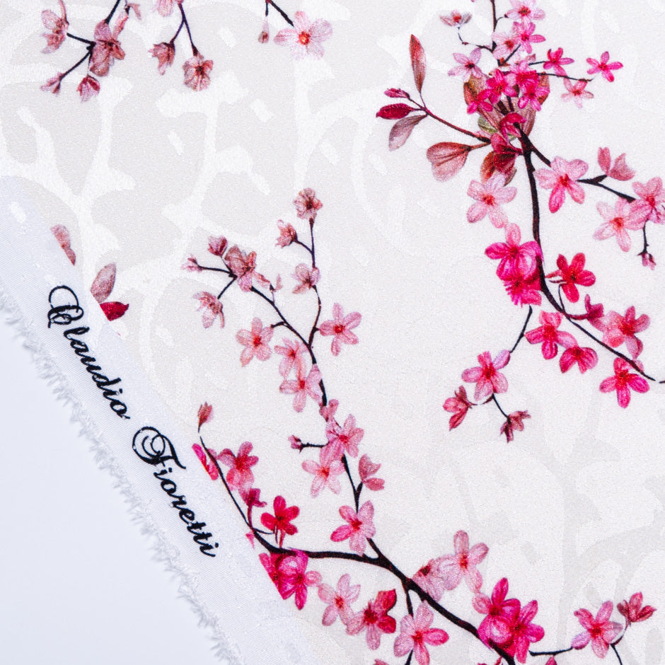 Pink Floral Printed Ivory Silk Jacquard (A 2.60m Piece)