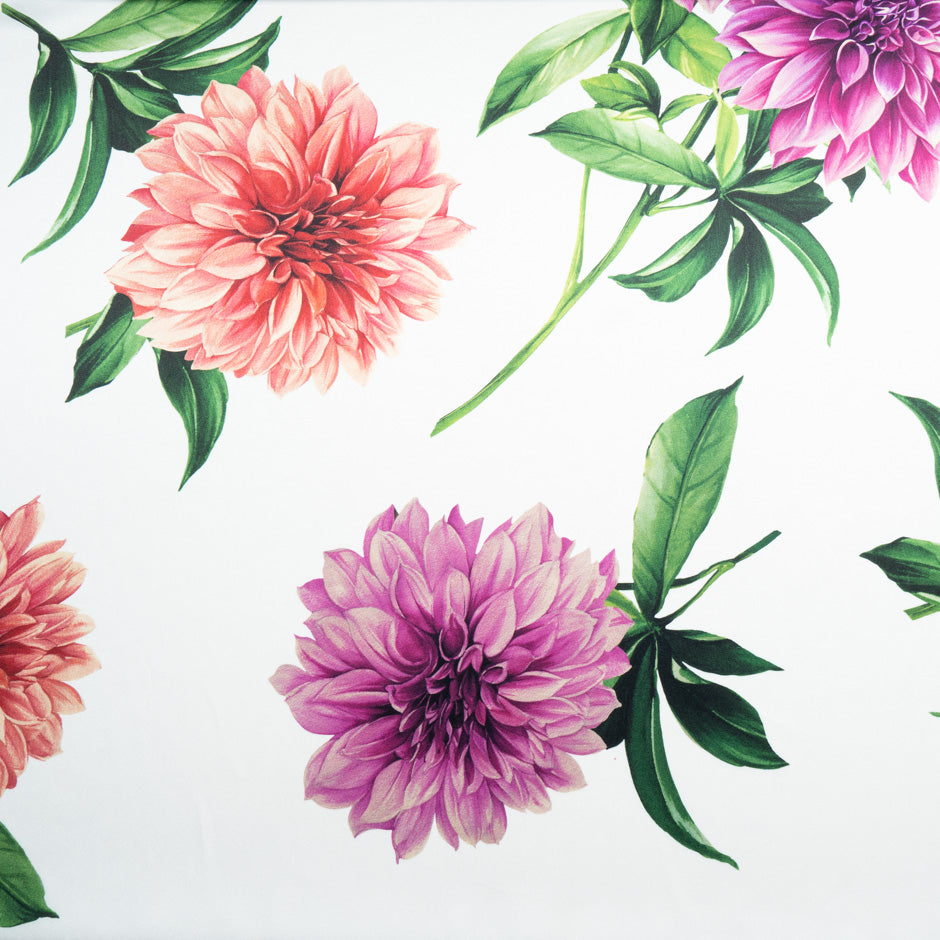 Large Floral Printed Ivory Silk Satin