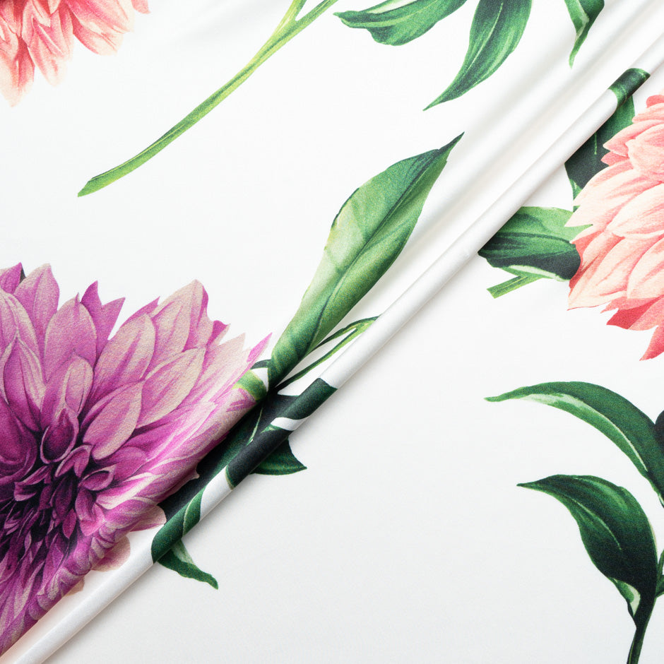 Large Floral Printed Ivory Silk Satin