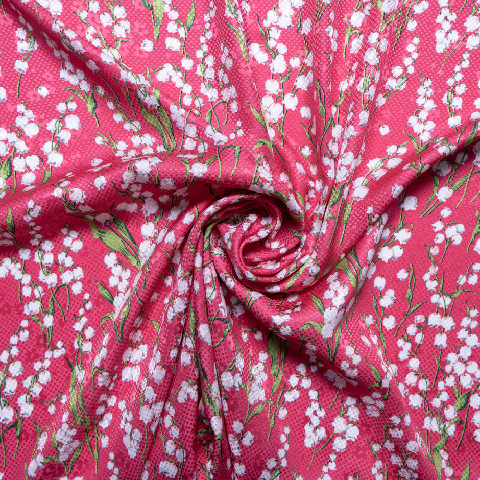 Lily of the Valley Floral Printed Cherry Silk Jacquard