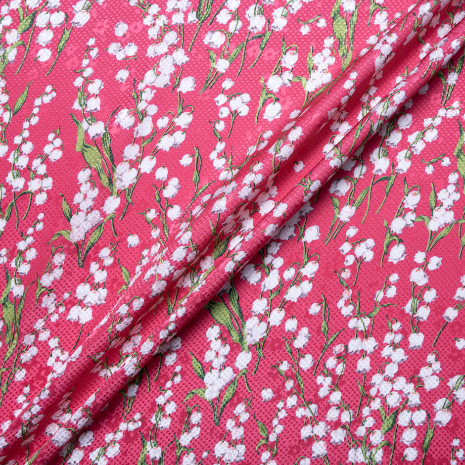Lily of the Valley Floral Printed Cherry Silk Jacquard