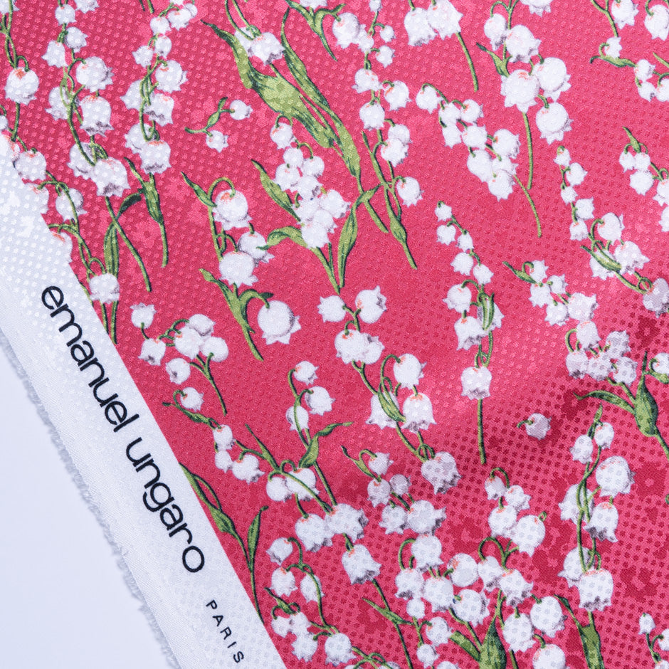 Lily of the Valley Floral Printed Cherry Silk Jacquard