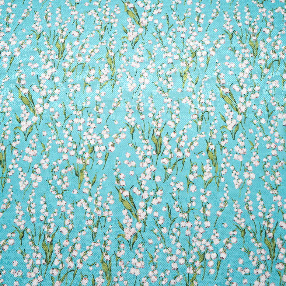 Lily of the Valley Printed Turquoise Silk Jacquard (A 95cm Piece)