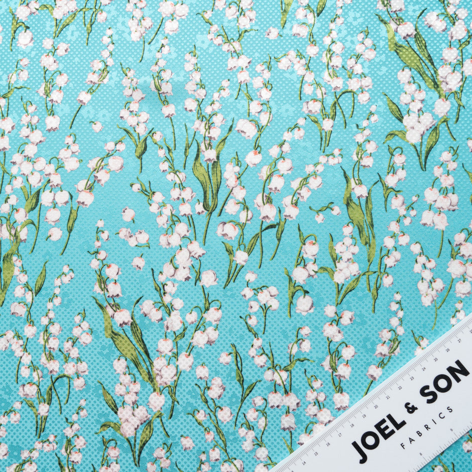 Lily of the Valley Printed Turquoise Silk Jacquard (A 95cm Piece)