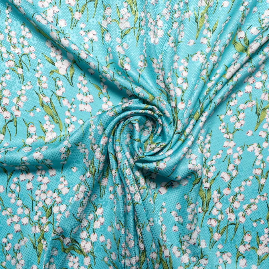 Lily of the Valley Printed Turquoise Silk Jacquard (A 95cm Piece)