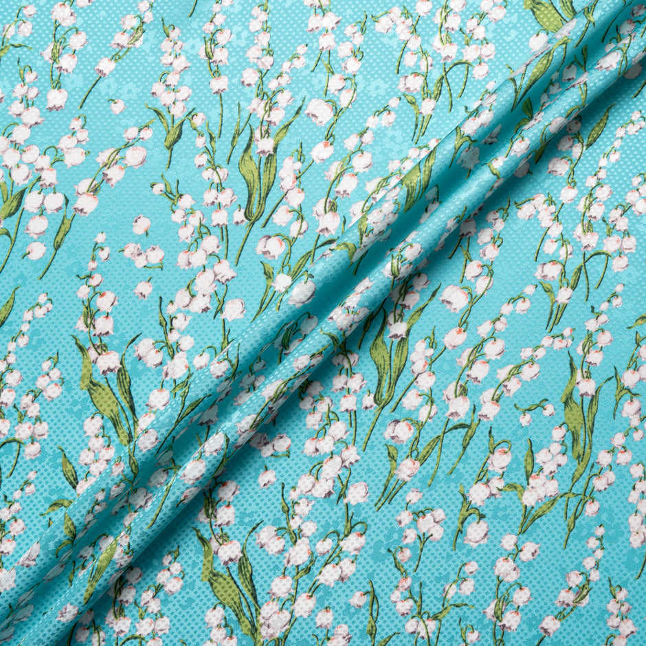 Lily of the Valley Printed Turquoise Silk Jacquard (A 95cm Piece)