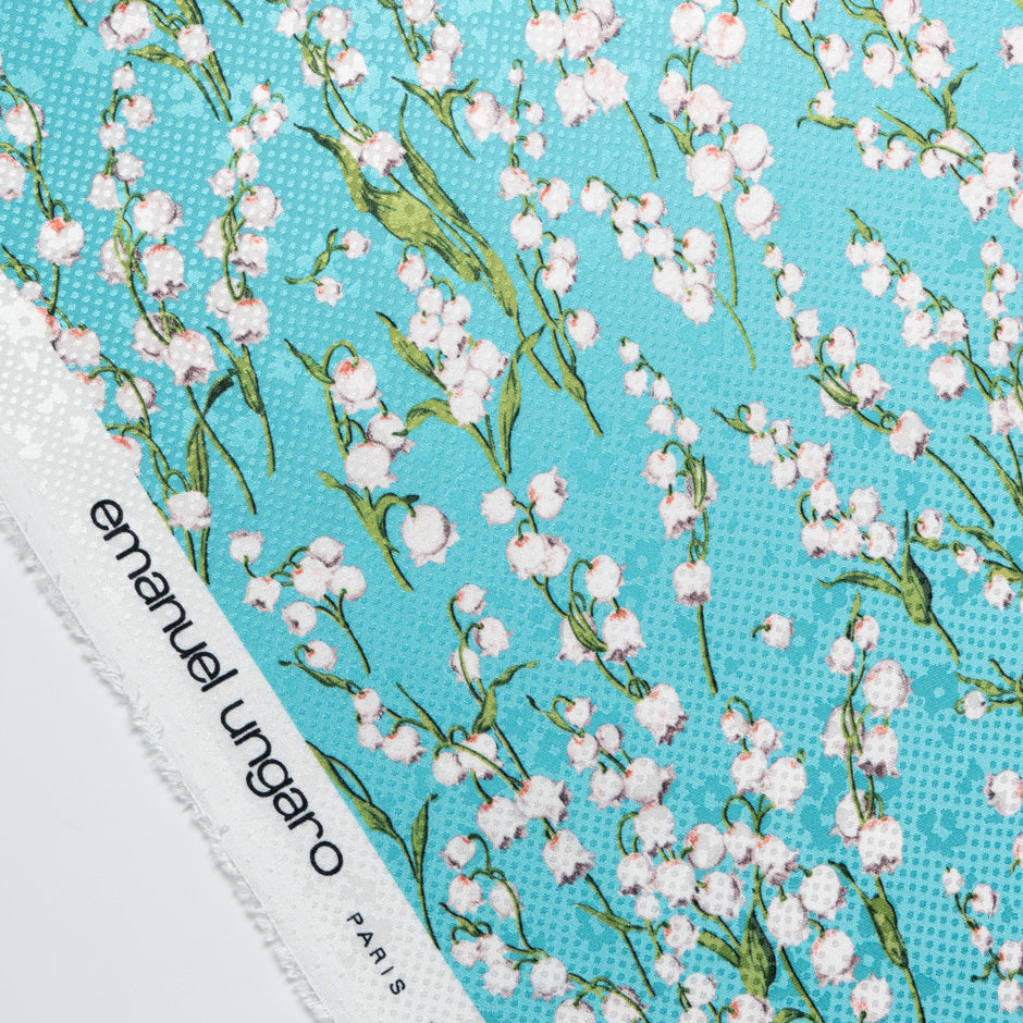 Lily of the Valley Printed Turquoise Silk Jacquard (A 95cm Piece)