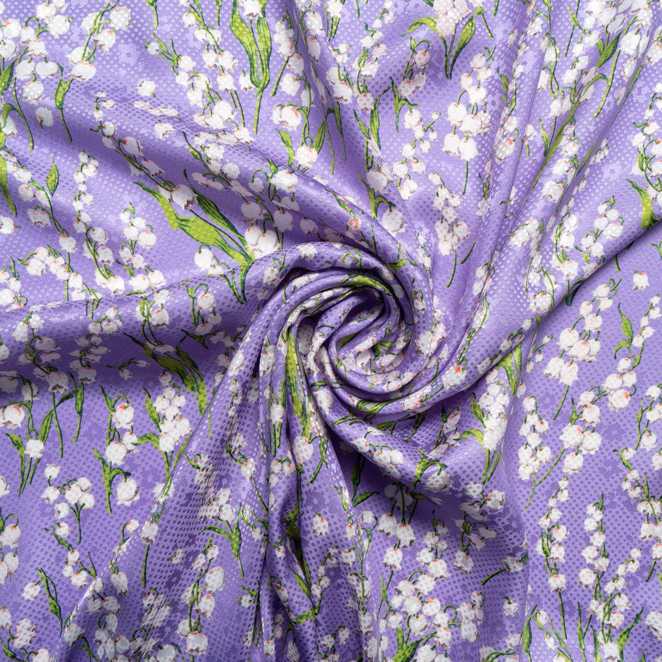 Lily of the Valley Printed Purple Silk Jacquard