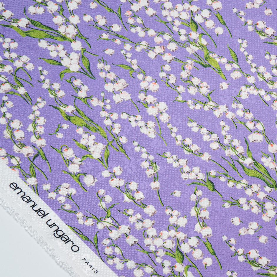 Lily of the Valley Printed Purple Silk Jacquard