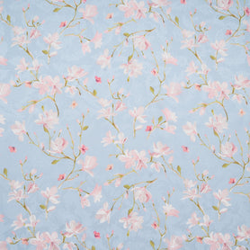 Pastel Pink Floral Vision Printed Blue Silk Jacquard