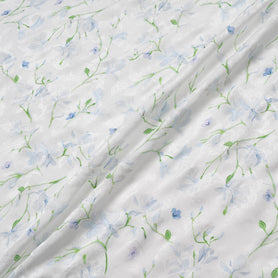 Blue Floral Vision Printed White Silk Jacquard